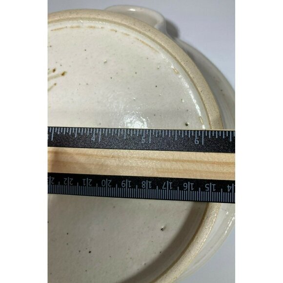 Artisan Signed Glazed Pottery Ivory Gray Serving Bowl w/ Handles Blue Flowers - Picture 9 of 10